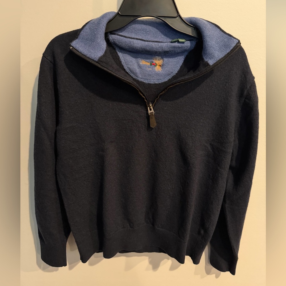 Orvis Youth Kids 100% Merino Wool 1/4 Zip Pullover Size Medium navy blue A878